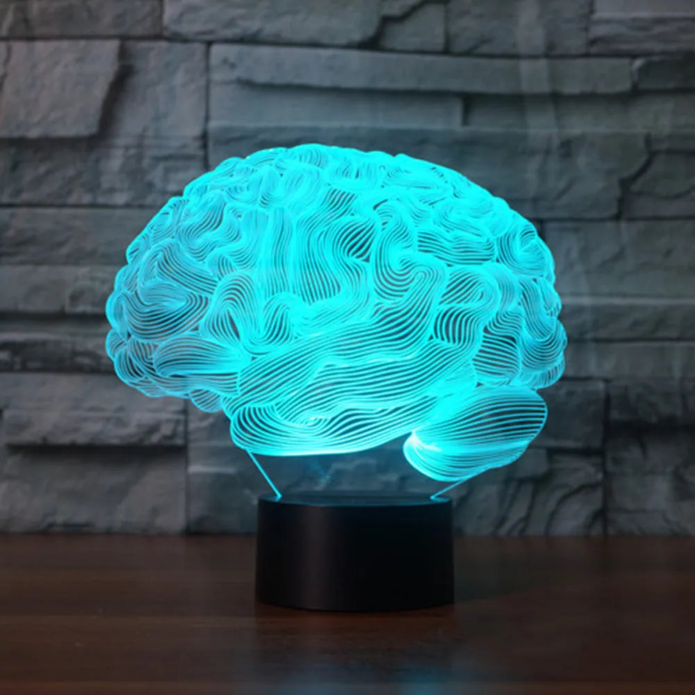 3D acrylic illusion desk lamp with colourful LED lighting on wooden surface