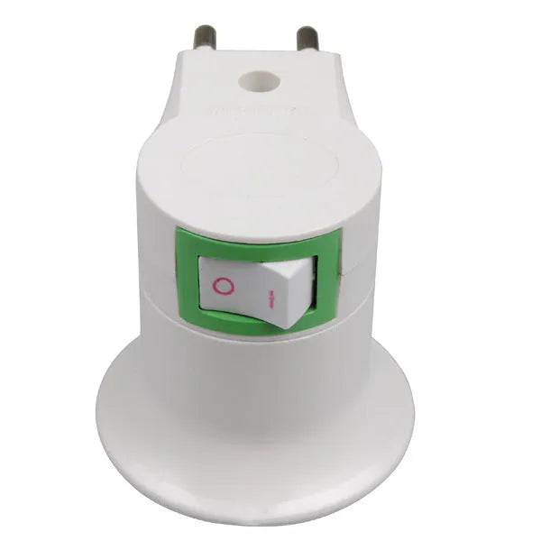 White E27 screw lamp holder adapter with switch control for wall plug-in bulb socket conversion