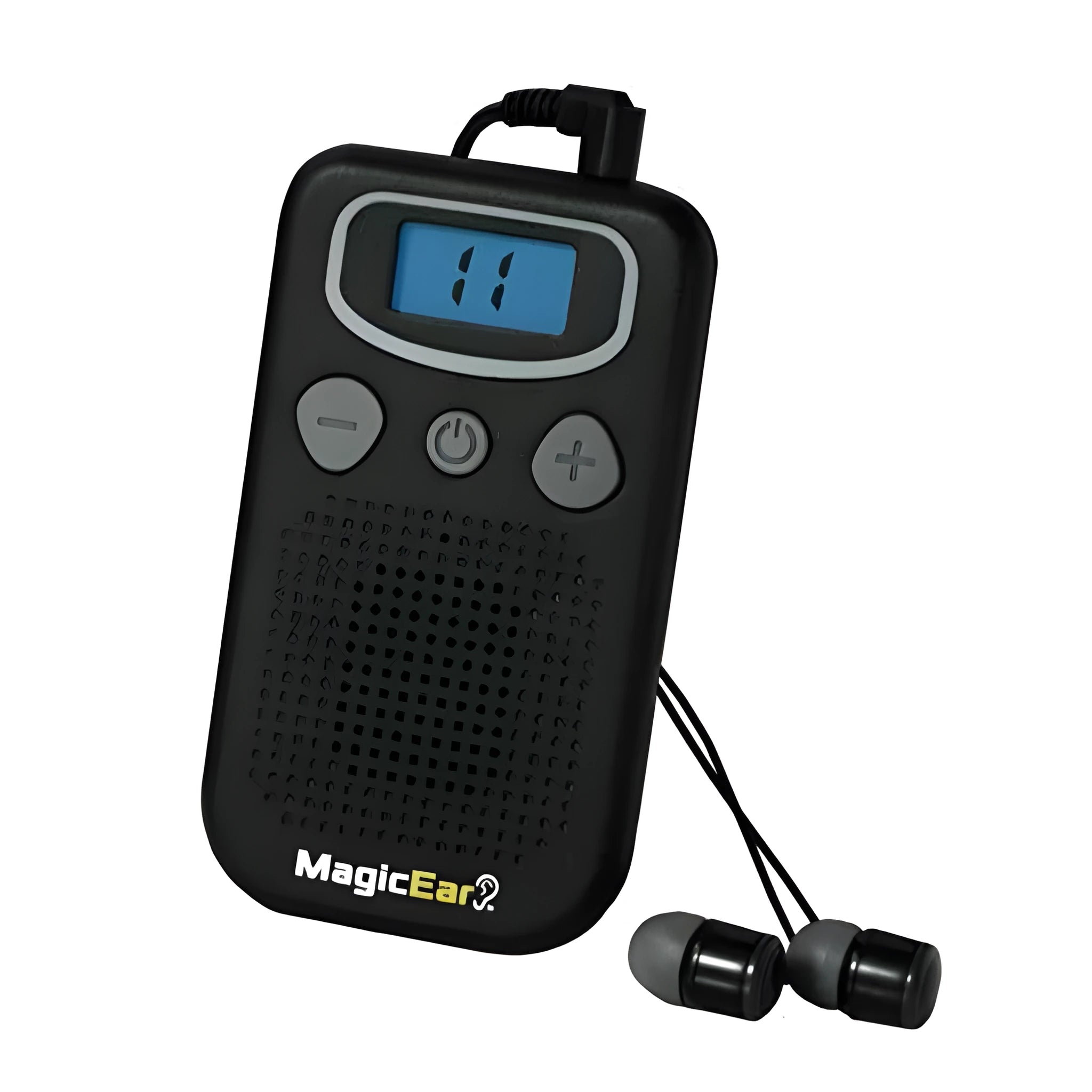 Magic Ear digital hearing amplifier with background noise reduction in handheld radio-style design