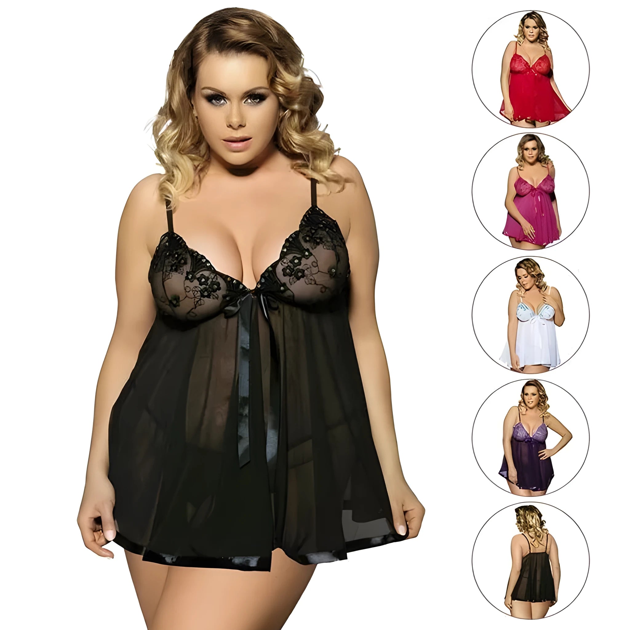 Women's purple mesh and lace lingerie sleepdress on a hanger, showing seamless sling dress style.