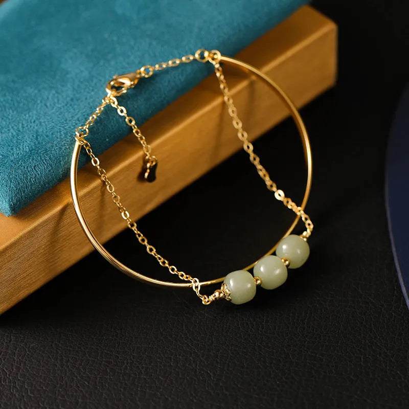 Hetian jade lucky beads bracelet for women with gold inlay treatment