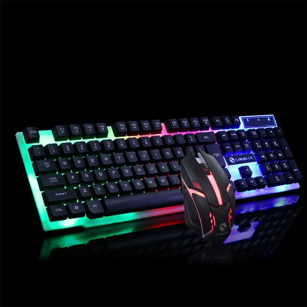 GTX300 gaming keyboard and mouse set with glowing backlight in black or white colours