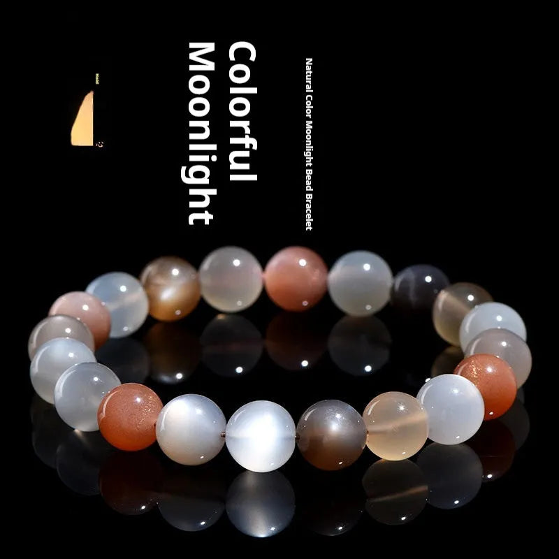 Natural colourful moonlight moonstone bracelet with 8mm single circle beads
