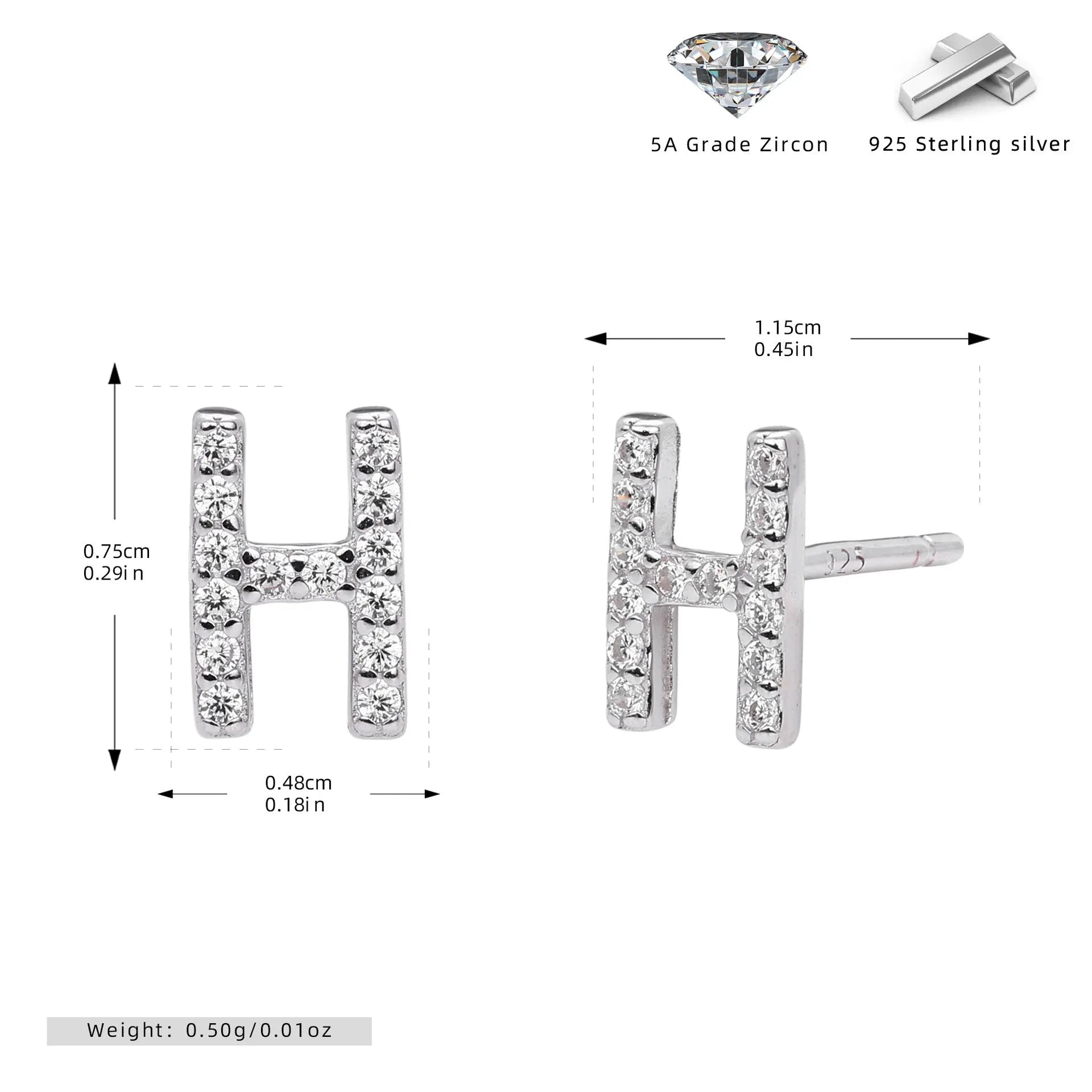 925 silver letter ear stud with electroplated gold finish, alphabet motif