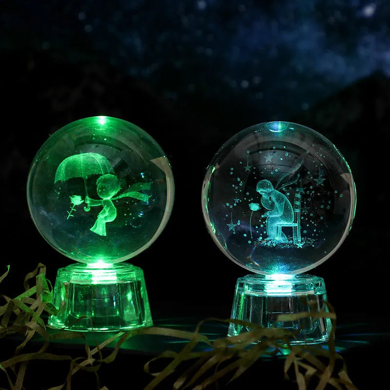 Transparent 6cm crystal ball ornament with inner carving detail and luminous function