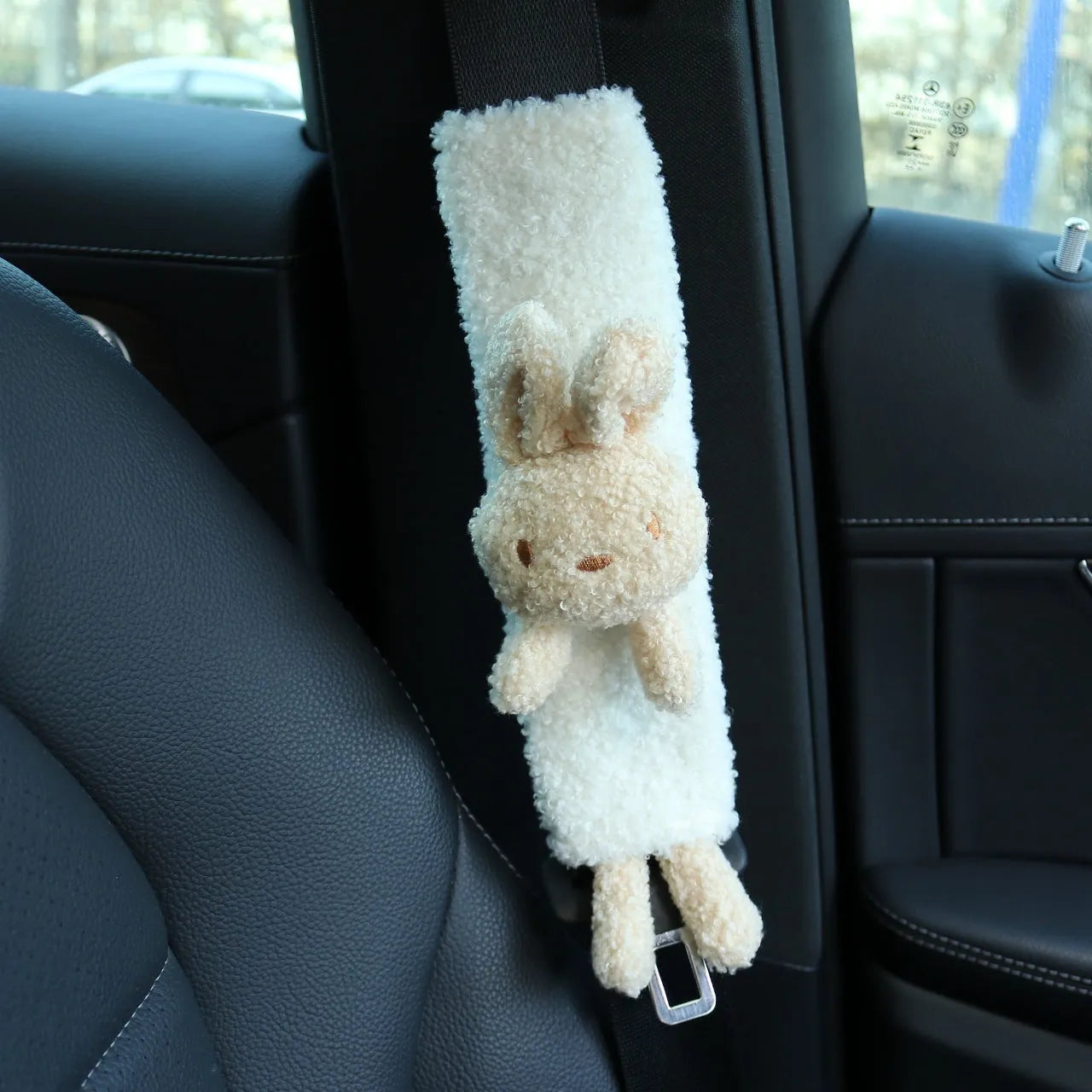 Cartoon plush car seat belt shoulder protector with bear and rabbit designs in soft lamb wool