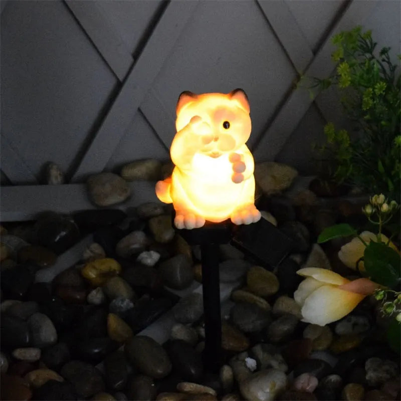 Brown cat-shaped solar lawn light for garden pathway decoration