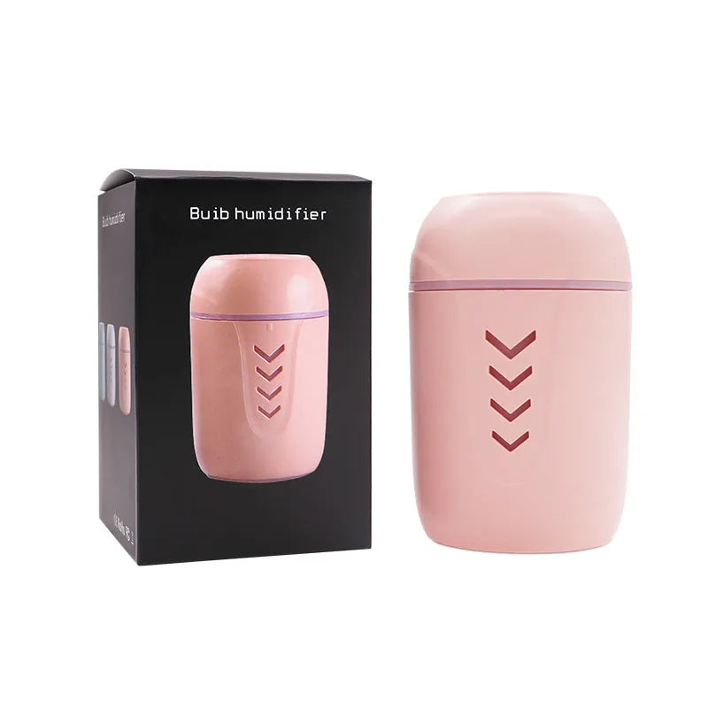 X3 portable car humidifier with columnar shape in blue, pink, or white colours showing USB port