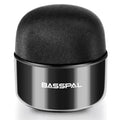 Black waterproof portable mini Bluetooth speaker with buttons for control.
