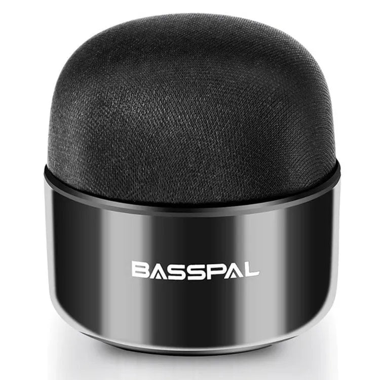 Black waterproof portable mini Bluetooth speaker with buttons for control.