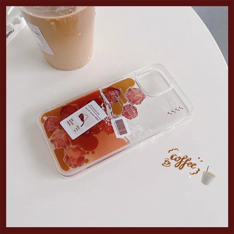 Creative flowing ice cube coffee phone case hard shell TPU back cover for Apple iPhone models