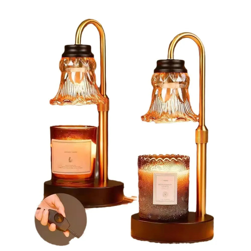 Bamboo holder aromatherapy wax melting lamp on a table