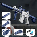 Blue electric water gun with USB charging cable and 55cm length measurement