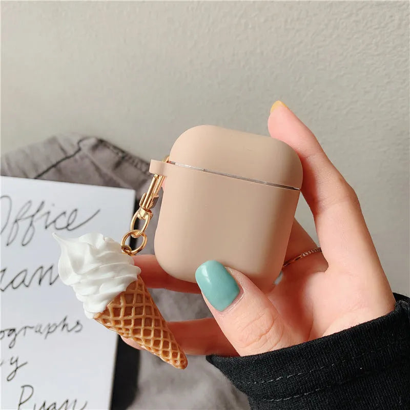 Colourful cylinder ice cream design silicone protective case for Apple AirPods 2 wireless charging case.