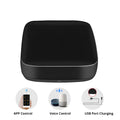 Black voice control universal infrared remote control with WiFi connectivity and environmental sensors