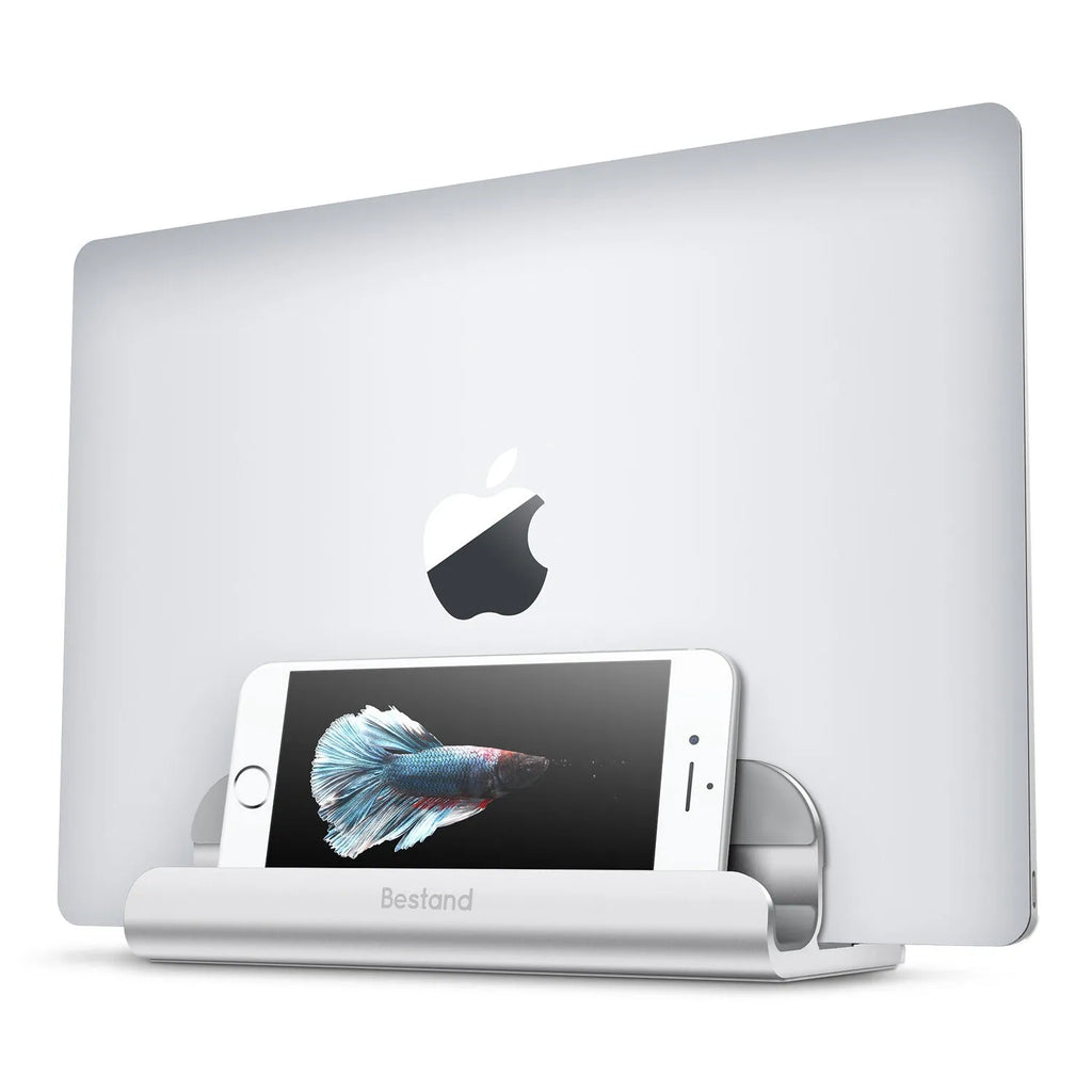 Silver aluminium alloy tablet computer bracket on a desktop