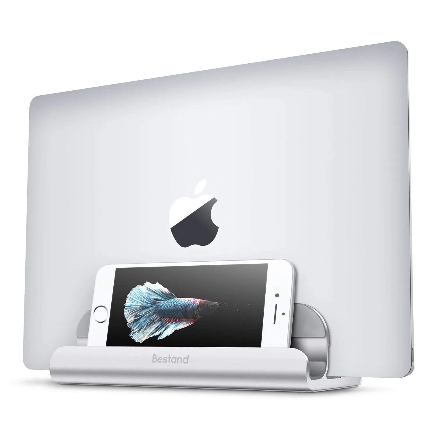 Silver aluminium alloy tablet computer bracket on a desktop
