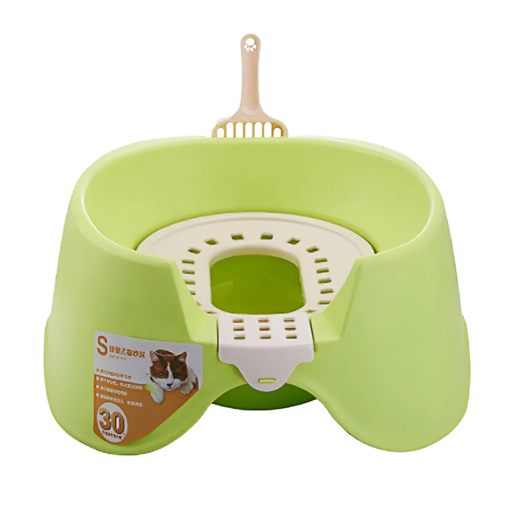Semi-enclosed oversize cat litter pan in green made of PP resin plastic with smooth surface