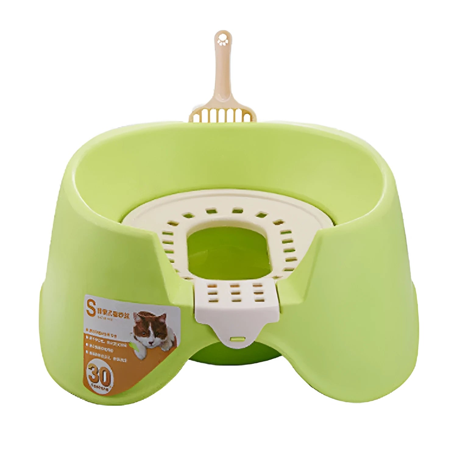 Semi-enclosed oversize cat litter pan in green made of PP resin plastic with smooth surface