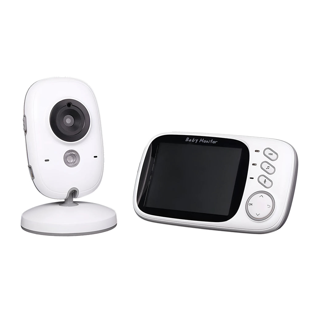 VB603 digital baby monitor showing handheld unit with 3.2" screen and separate camera with night vision