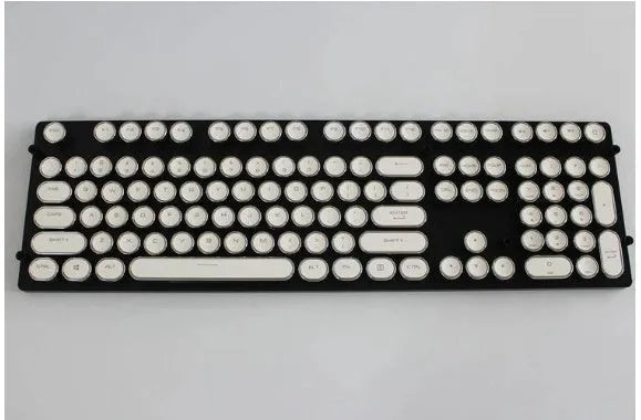 Steampunk style ABS electroplated keycaps with radium carved characters in four colour options Black Blue Pink White