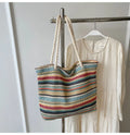 Blue straw woven nylon shoulder bag with large capacity and polyester lining