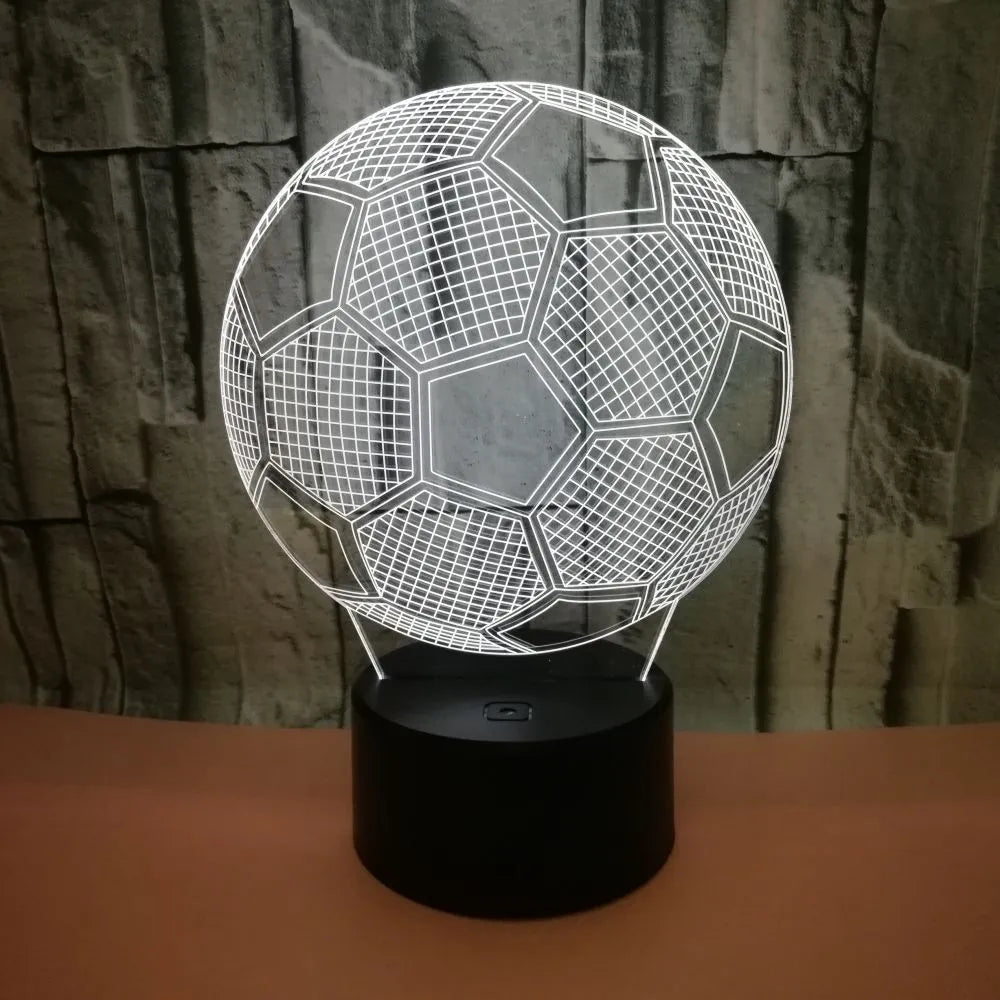 3D football shaped night light with colour changing LED display and remote control on acrylic base
