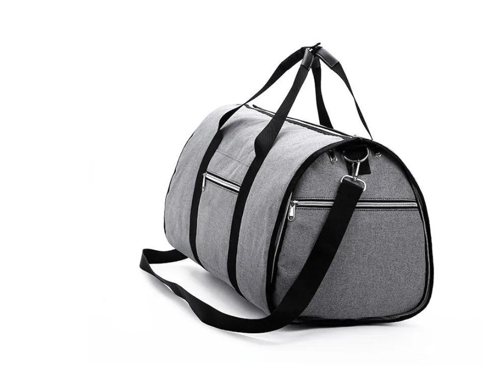 Black cylinder-shaped travel bag with a zipper opening, made from Oxford cloth, showing its medium size.