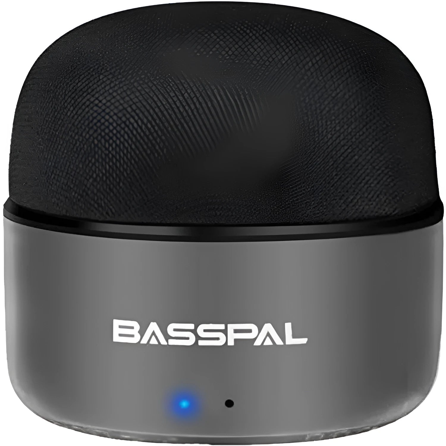 Black waterproof portable mini Bluetooth speaker with buttons for control.