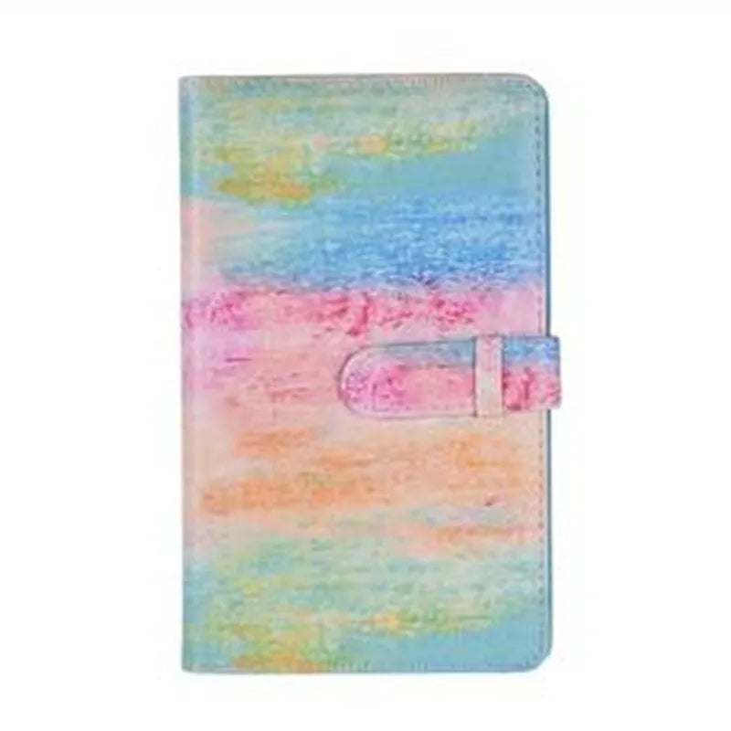 Book-shaped photo album with PU cover, 96 pockets for three-inch photos, picture colour