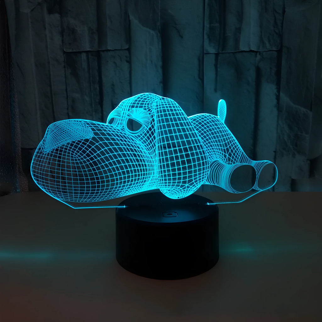 3D illusion dog desk lamp glowing in multiple colours with a touch button.