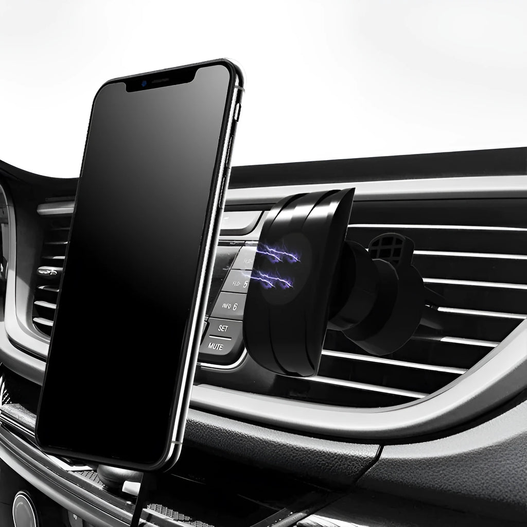Glory Black car phone holder with adjustable clamp attached to a car air vent