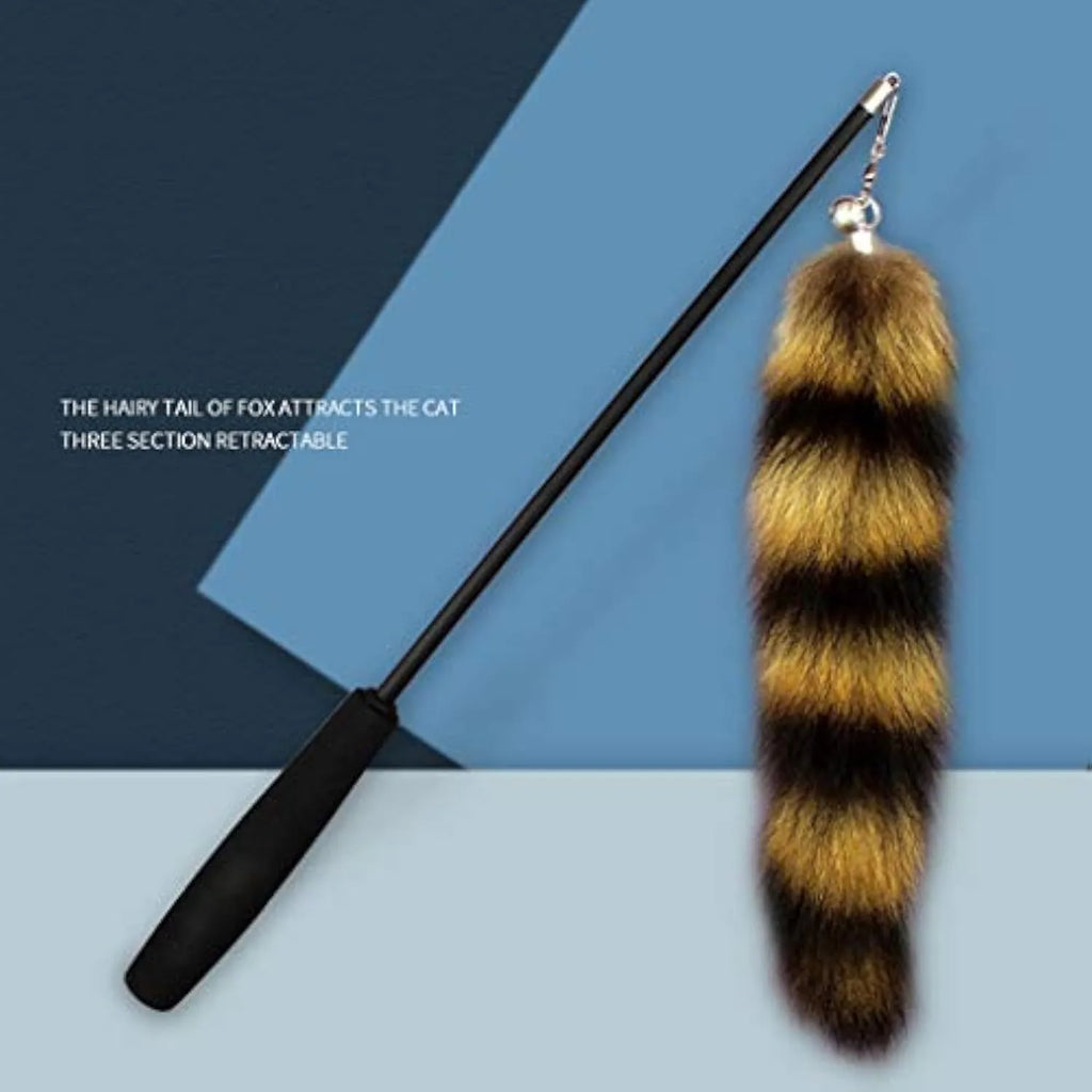 Black cat toy wand with extended elastic string for interactive teaser play