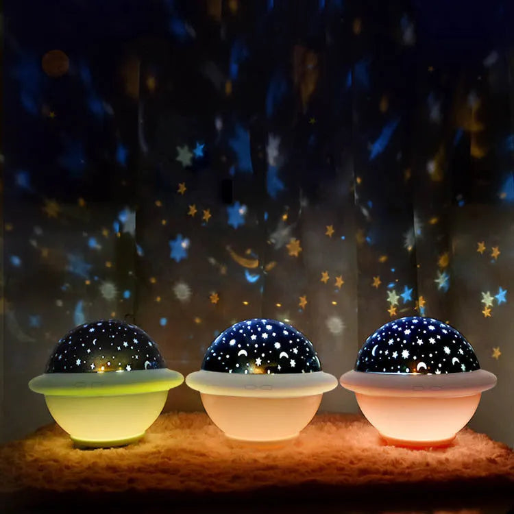 UFO shaped starry sky projection night light in pink, white, or green colours