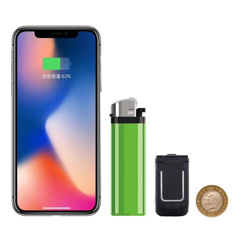Mini flip phone in gold, showing closed flip cover design with small screen.