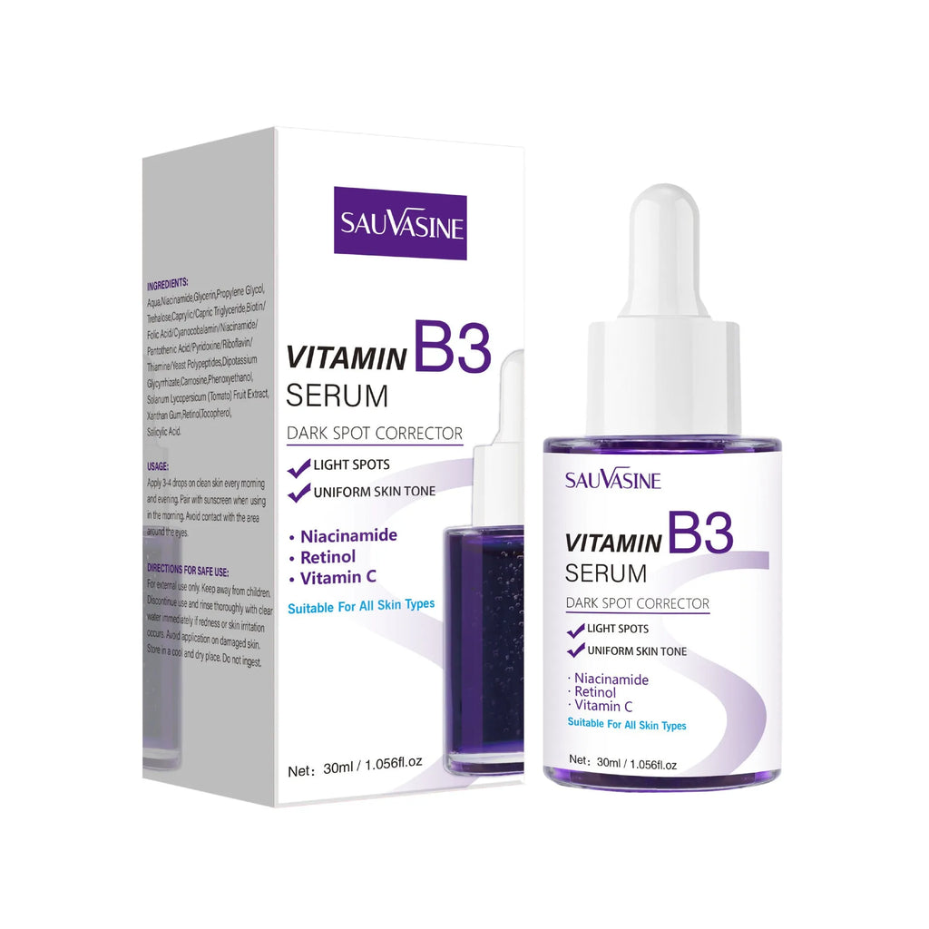 30ml bottle of Vitamin B3 nourishing moisturising firming facial essence for universal skin types.