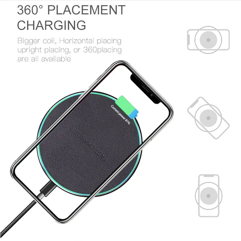 Qi wireless charging pad for iPhone 11 with non-slip silicone ring and included USB-C cable