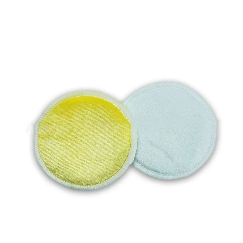 Velvet makeup remover pads in red and blue colours showing soft texture and circular shape