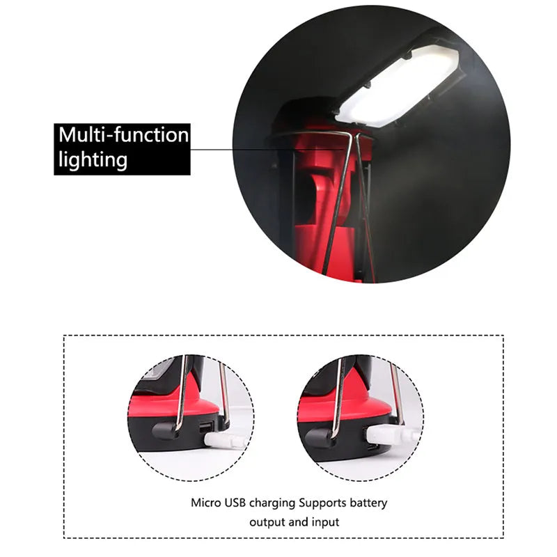 Red LED camping light with eight modes, deformable table lamp, and built-in power bank function