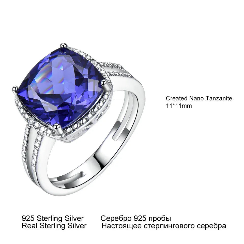 Blue tanzanite gemstone ring in sterling silver, UK sizes 6-10