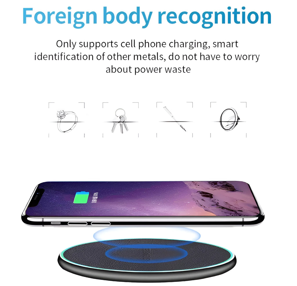 Qi wireless charging pad for iPhone 11 with non-slip silicone ring and included USB-C cable