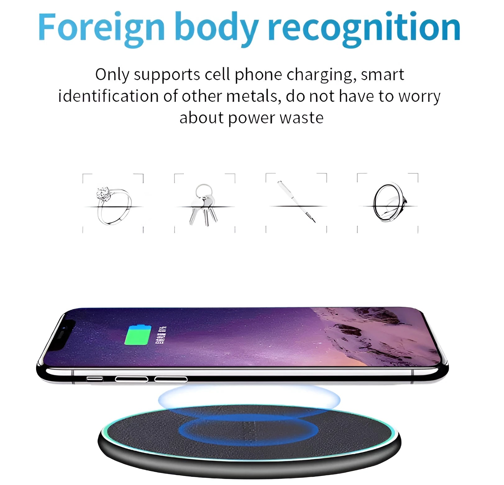 Qi wireless charging pad for iPhone 11 with non-slip silicone ring and included USB-C cable