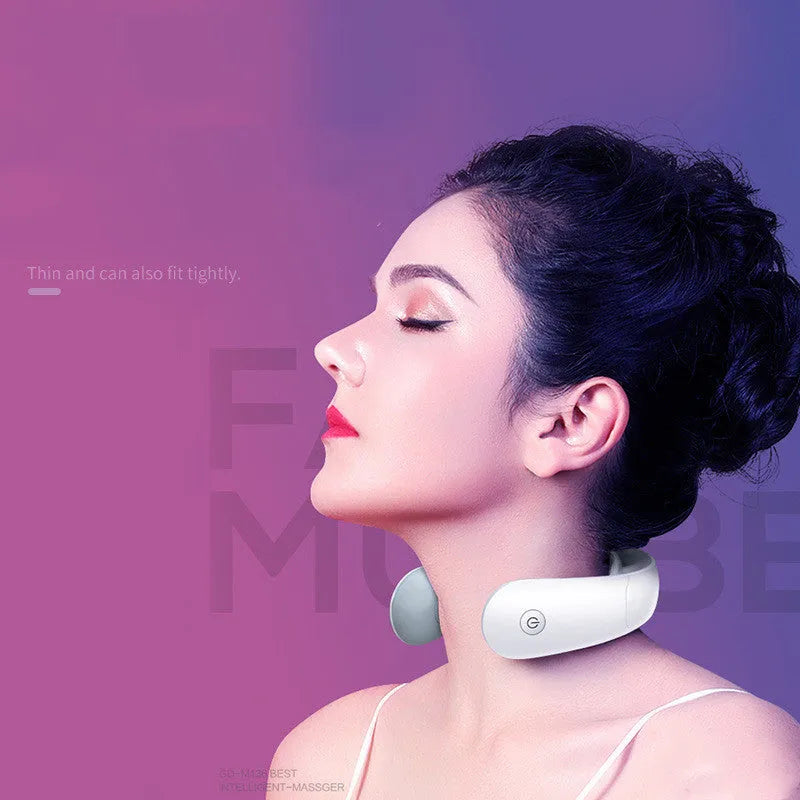 M3 neck massager in white with electronic pulse technology 150x150x4.5cm charging remote control