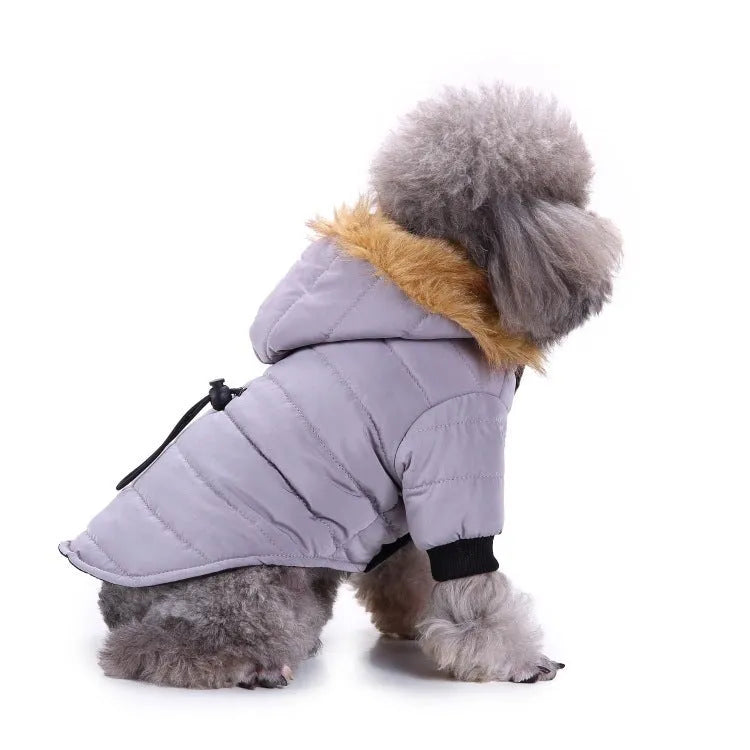 Winter pet dog coat polyester cotton lining available in green grey and red sizes S M L XL