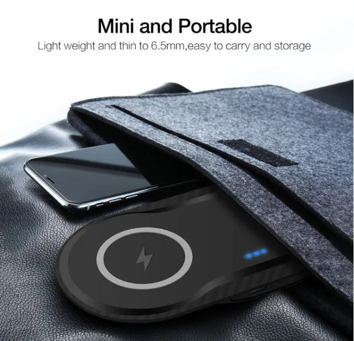 Black and white dual wireless charging pad with two phone charging surfaces and Type-C cable
