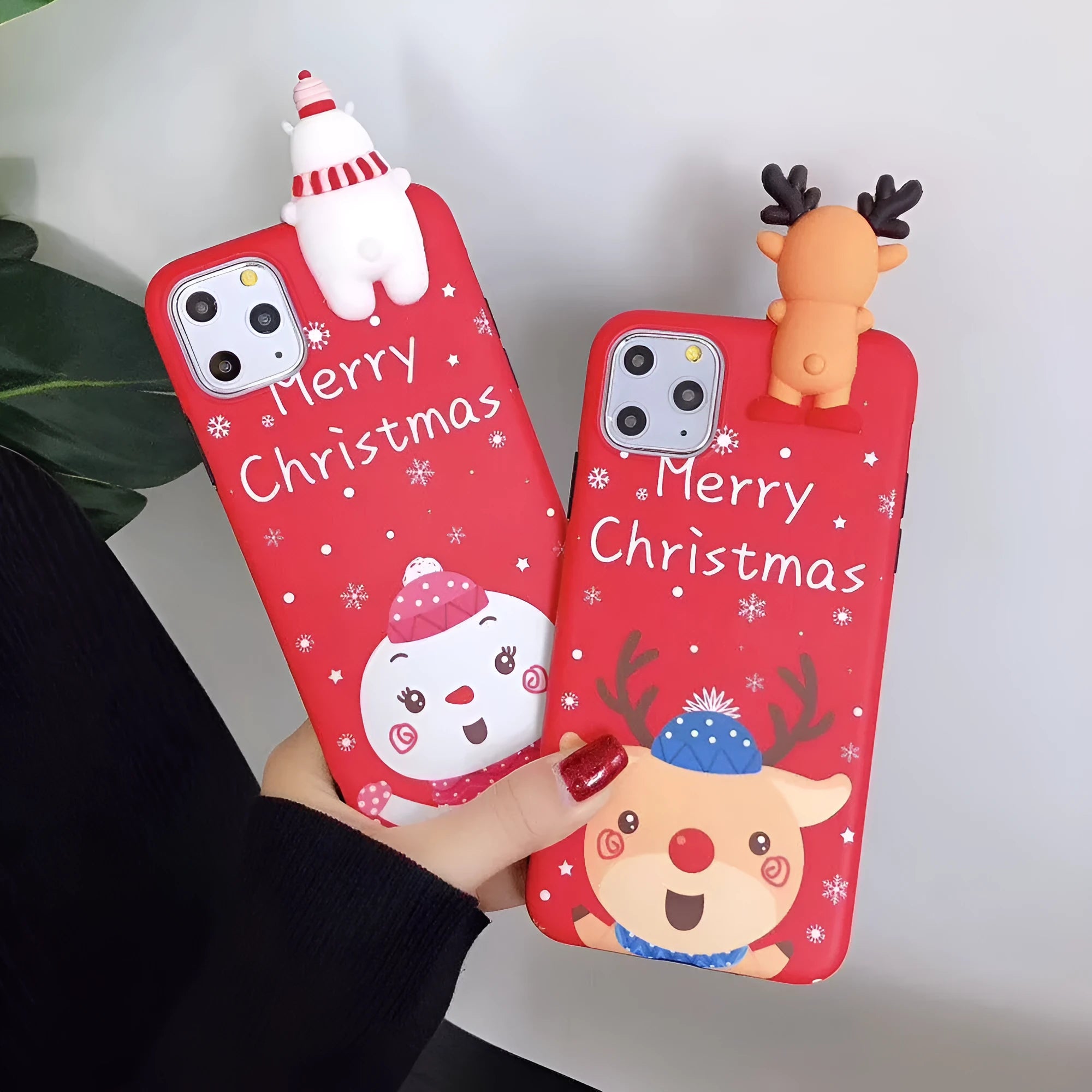 Red and green Christmas design silicone back cover case on an iPhone.