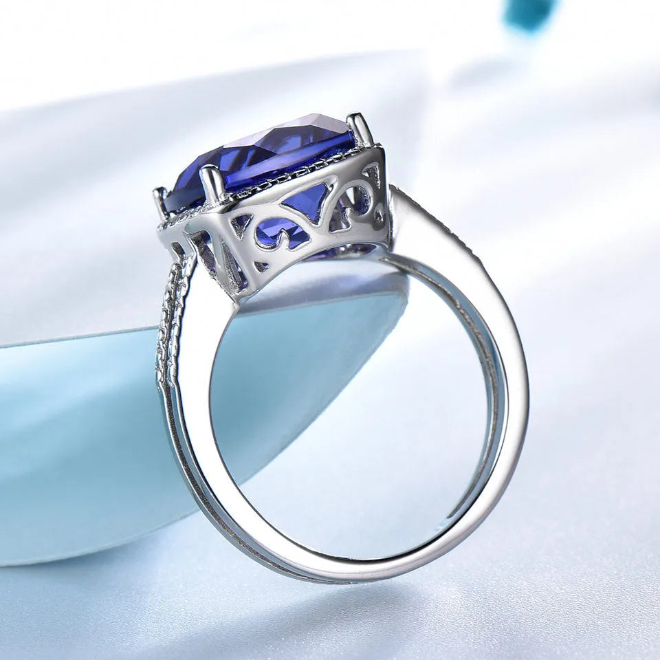Blue tanzanite gemstone ring in sterling silver, UK sizes 6-10