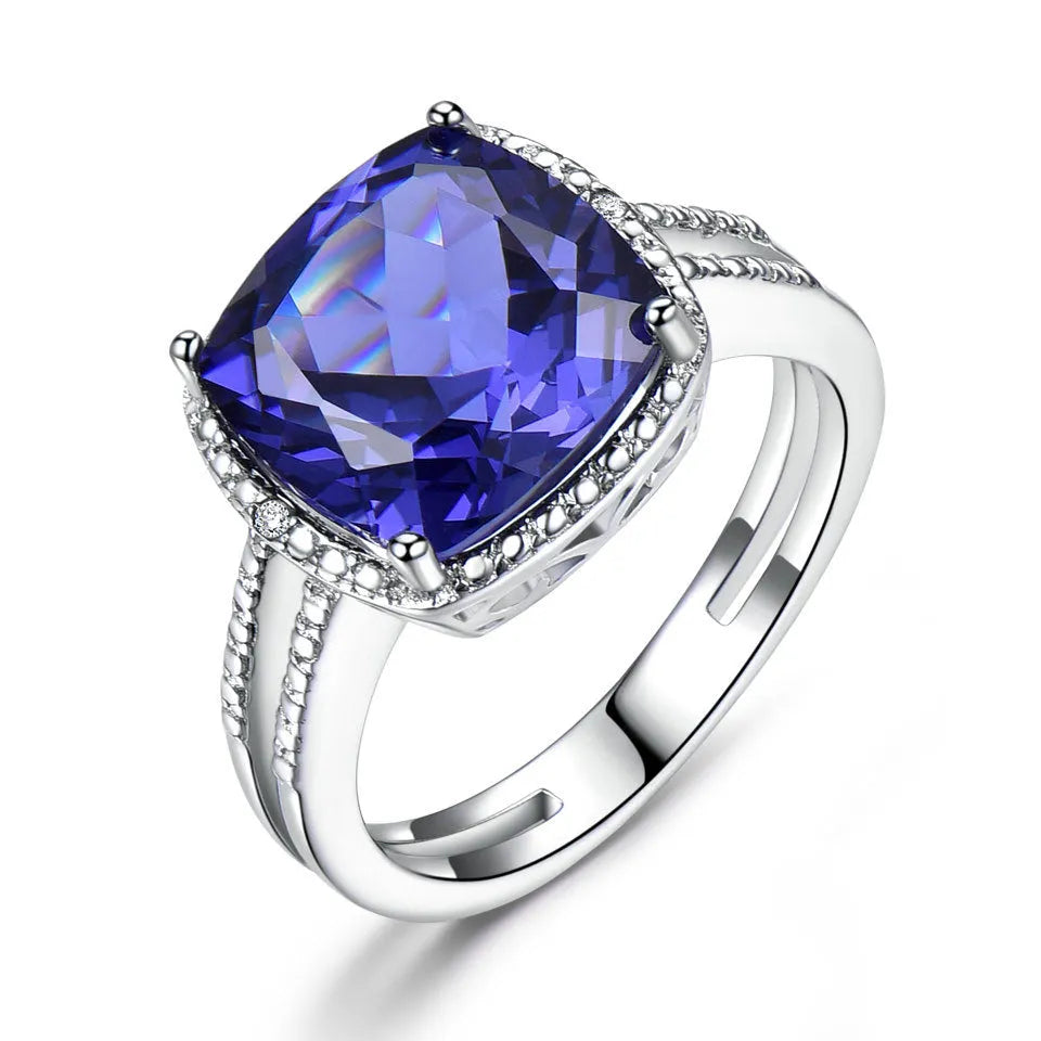 Blue tanzanite gemstone ring in sterling silver, UK sizes 6-10