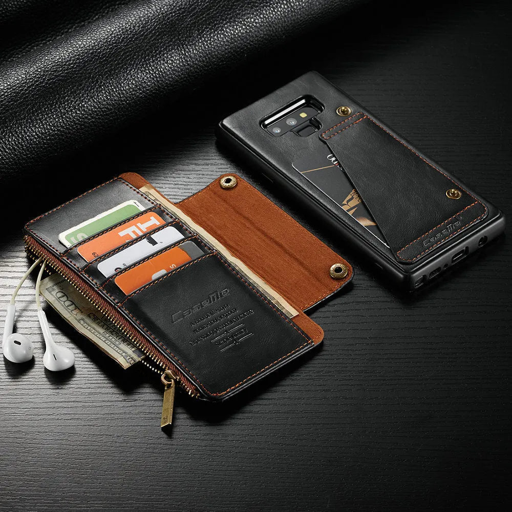Samsung Galaxy Note 9 PU leather flip phone case in black, brown and red colours