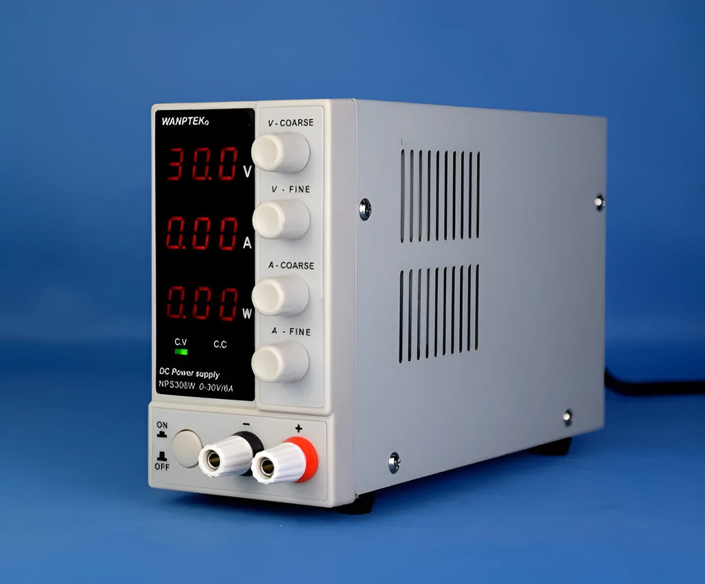 White adjustable DC power supply unit with 0-60V 0-5A output for electronics repair testing